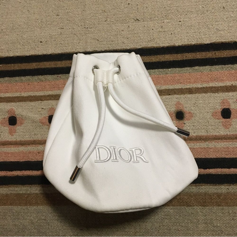 Dior White embroidered silver hardware drawstring bucket bag mini new gwp no box